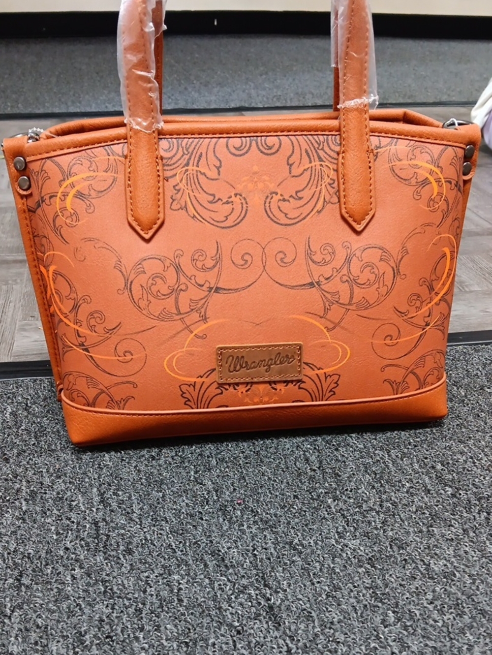 Wrangler Orange Floral Scroll Tote